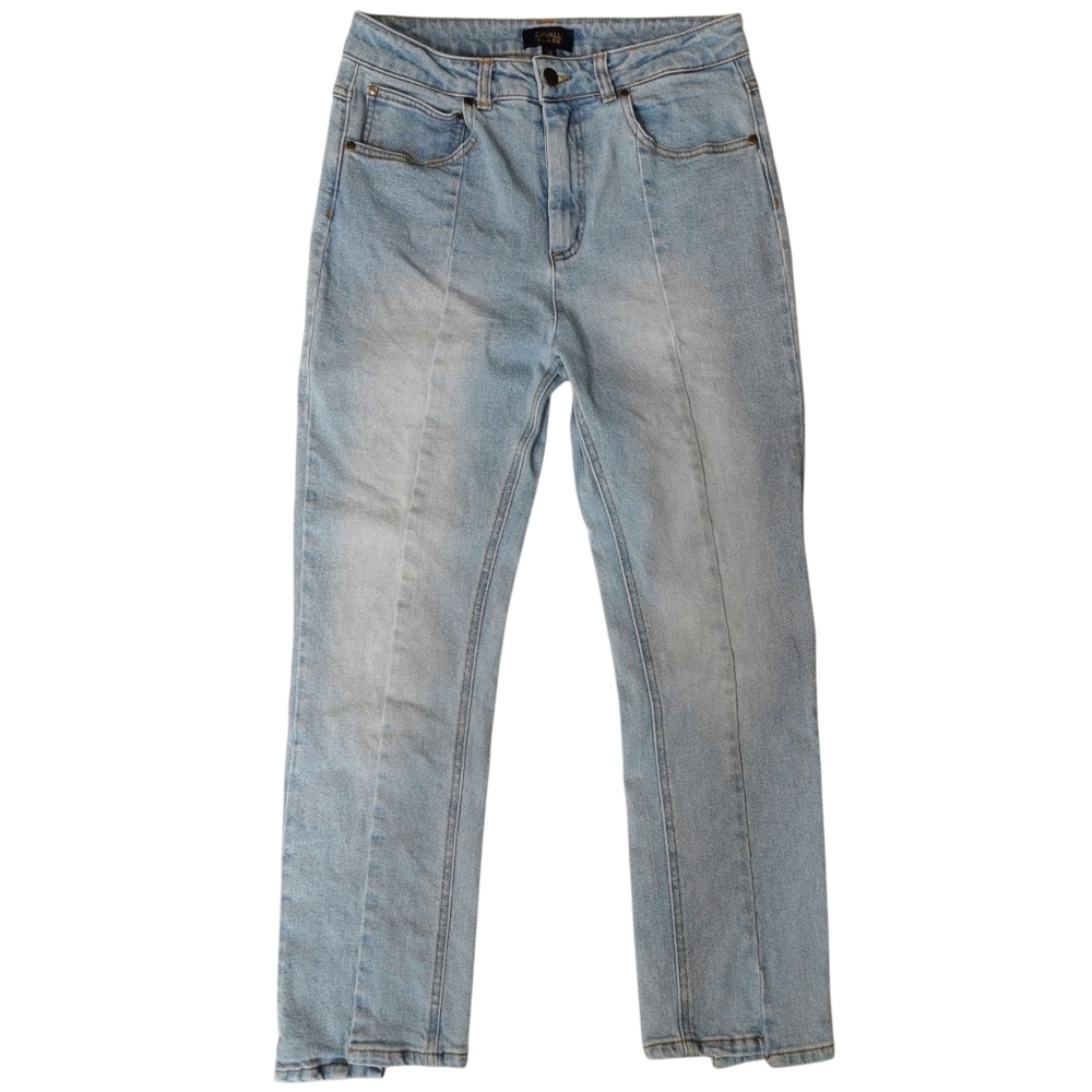 Cavalli Class By Roberto Cavalli High Rise Cropped Slim Light Wash Jeans - Sz 29